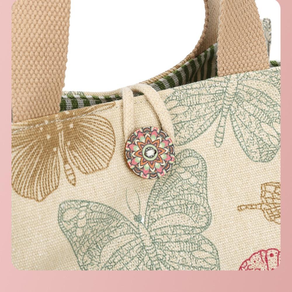 Printed Butterfly Lunch Bag For Women Girla Large Capacity Work Food Container Bags Portable Canvas Travel Picnic Lunch Bags