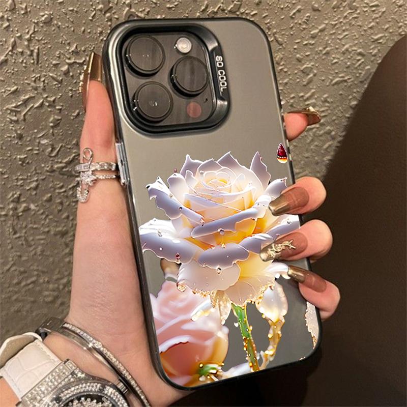 Premium Black & Gold Rose Art Phone Case for iPhone 17 16 15 14 13 12 11 Series Pro Max Plus Double Layer Protection