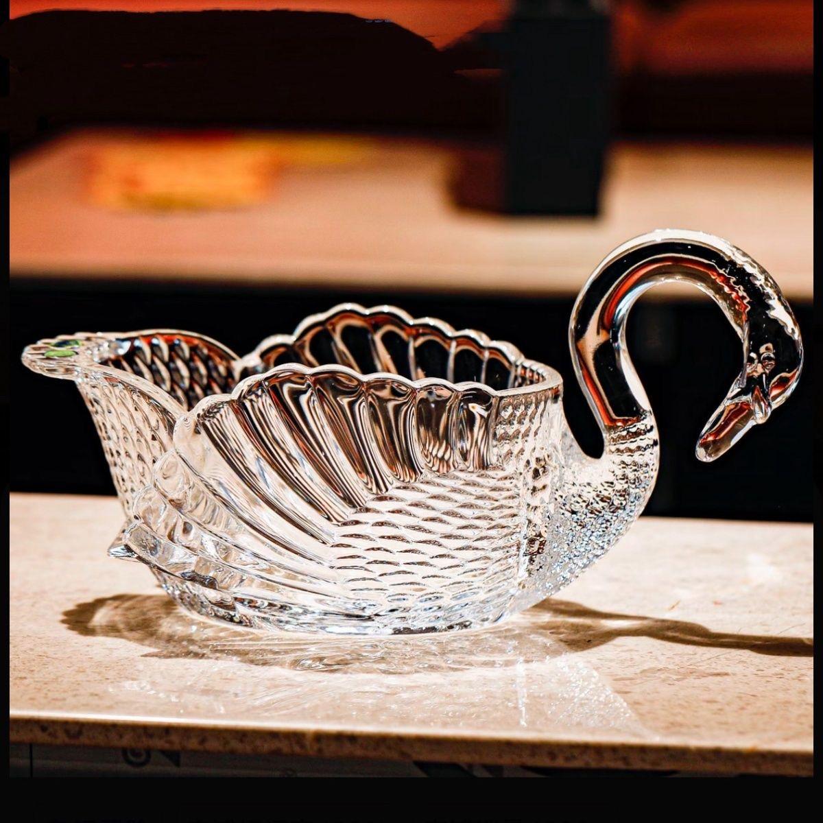 Transparent Swan Glass Fruit Basket, Elegant Dessert Candy Bowl, Decorative Serving Bowl Clear
