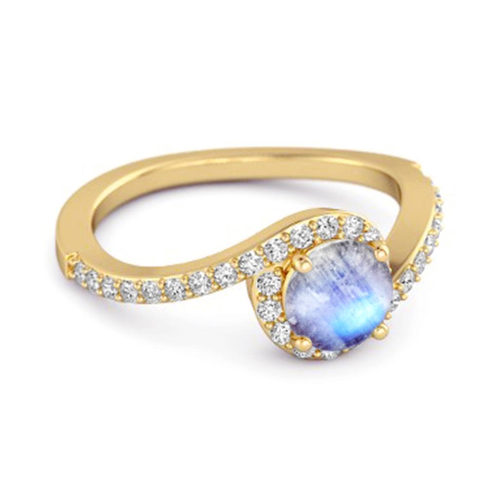 Moonstone Halo Twist Pave Band Ring - 925 Sterling Silver Gold Vermeil