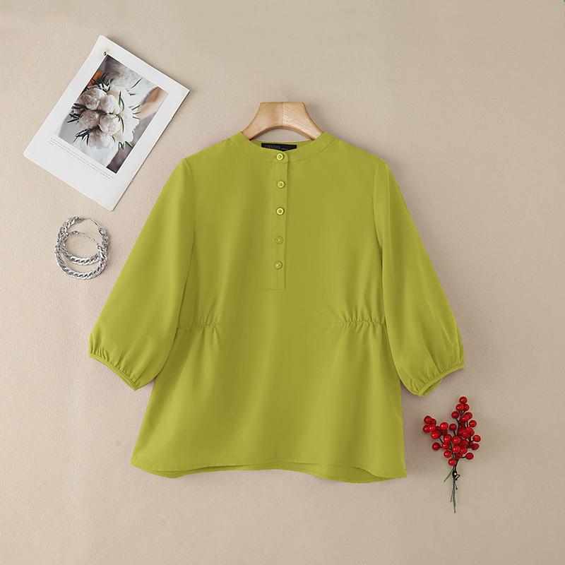 ZANZEA Lässige Bluse mit Rundhalsausschnitt und 3/4-Ärmeln für Damen