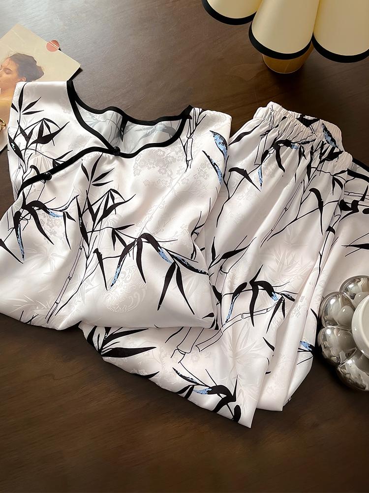

Elegant Women s Mulberry Silk Pajama Set, Chinese Style, 7/10 Sleeve, Spring/Summer Wear M