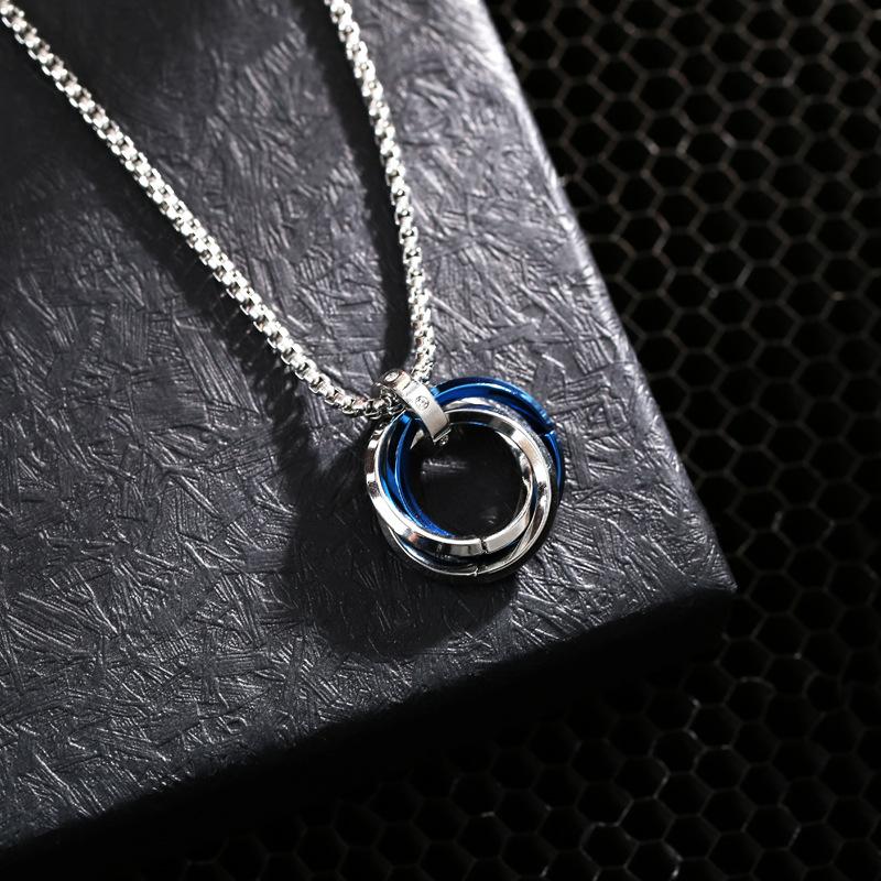 Trendy Men's Three-ring Necklace Titanium Steel Pendant Colorful Dual-purpose Sweater Chain Hip-hop Necklace