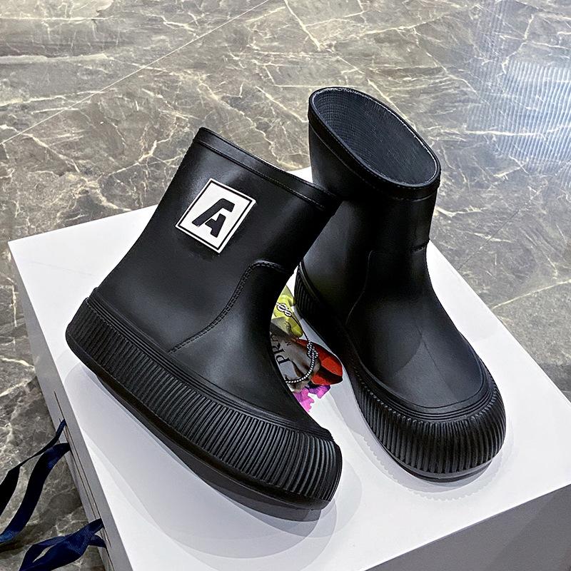 Fashion Winter Mid-tube Beam Mouth Fashion New Women's Rain Boots Fashion Thick Sole Anti Slip Ladies Rain Shoes Outdoor Non-Slip Shoes