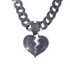 Fashion Jewelry Purple Love Full Diamond Pendant Cuban Chain Hip Hop Broken Heart Pendant Chain