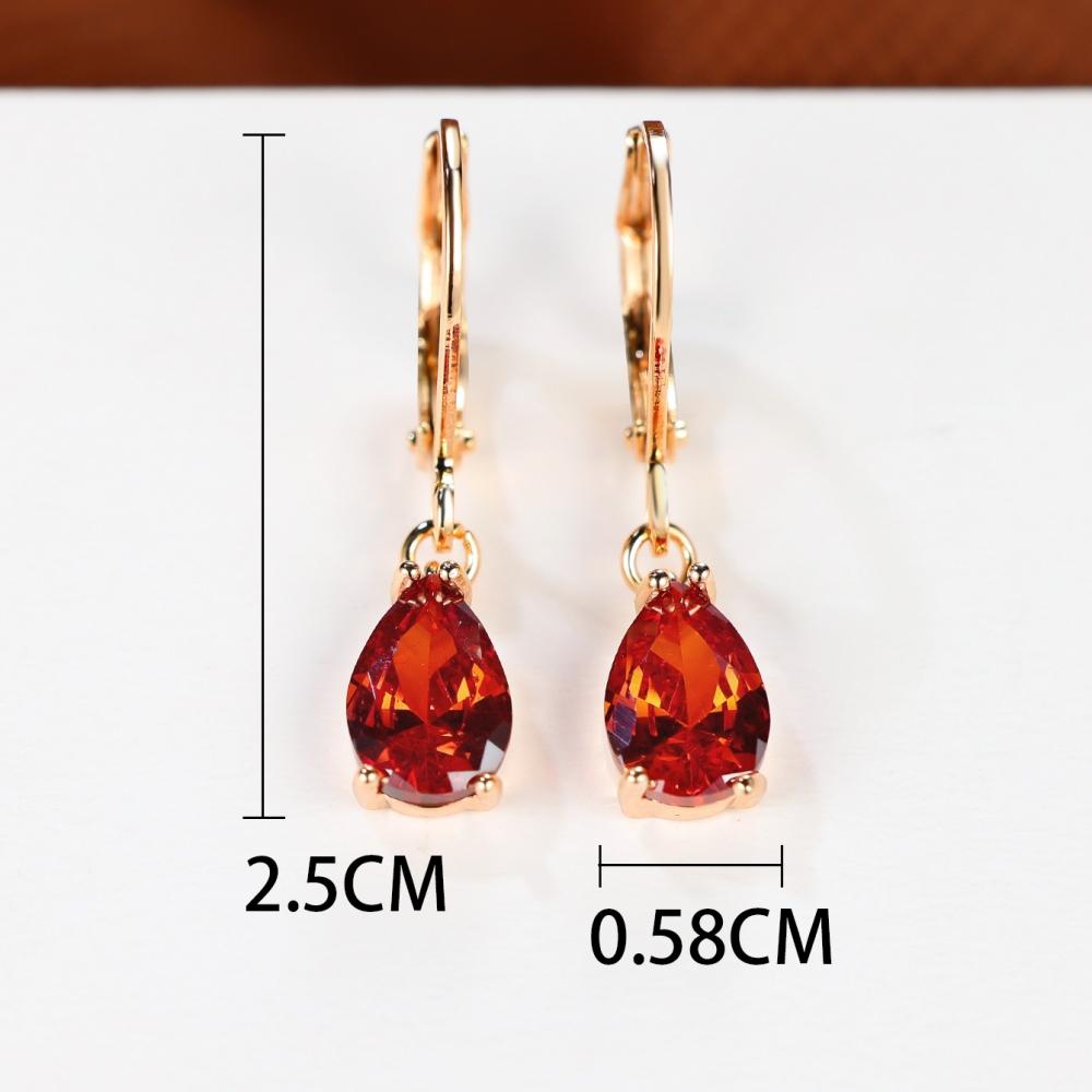 Vintage Champagner Gold Granatapfel Rot Wassertropfen Diamant Einfache Ohrschnalle Exquisites Damen Schmuck Geschenk