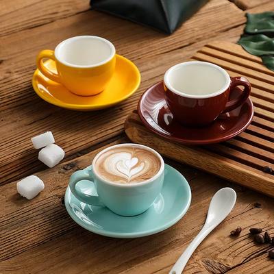75ML Keramiska Koppar med Fat,8 Färger,Minimalistiska Espressokoppar,Perfekta för Espressomaskin,Kaffedrycker,Latte,Café Mocha,Te