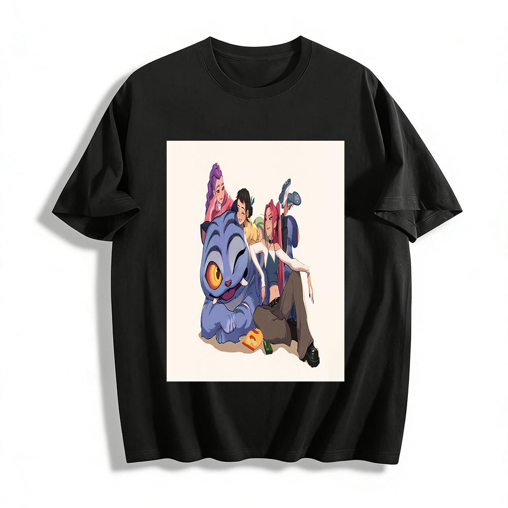 

Cartoon Big Cat & Girls Graphic Tees Casual Loose Fit Unisex Streetwear Trendy Comfy Tops For Teens Adults Pure cotton T-shirt XXS