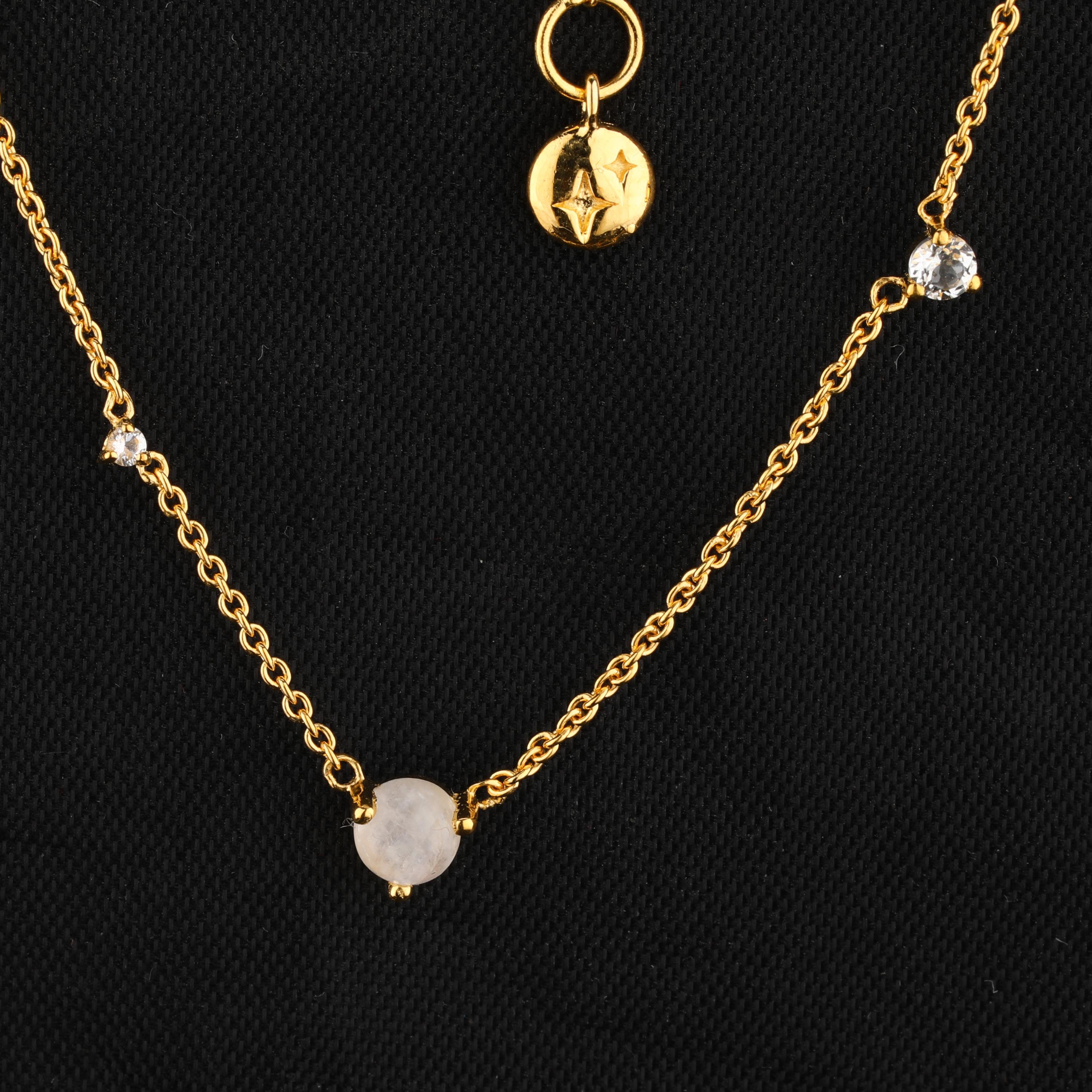 

Moonstone & Ethiopian Opal Necklace 925 Sterling Silver Gold Plated Jewelry золотий