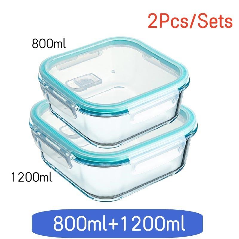 High Borosilicate Lunch Bento Box Set Heat-resistant Glass Lunch Box Sealed Box With Lid For Fresh-keeping Bowl Square Bento Box