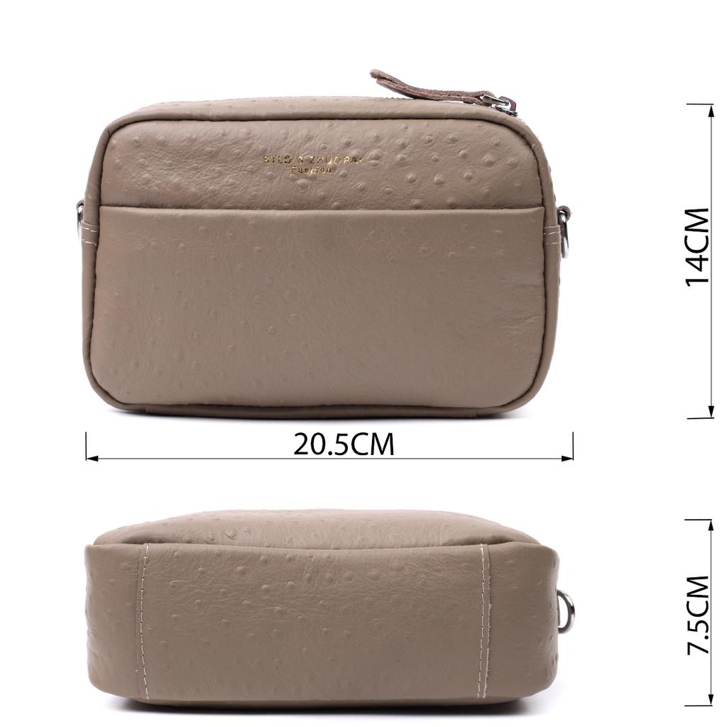 Stylish Bag for Women Made of Textured Genuine Leather Vintage 22662 Beige