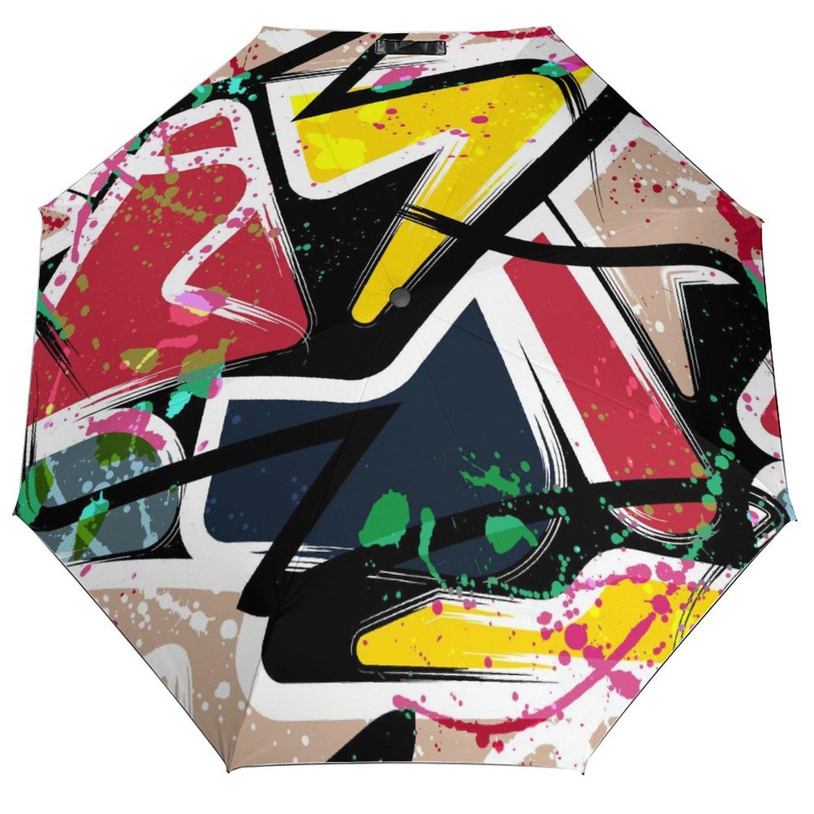 

1 Pack Automatic Umbrella Offering Windproof Support And Uv Protection With Portable Design And Graffiti Inspired Aesthetic чорний