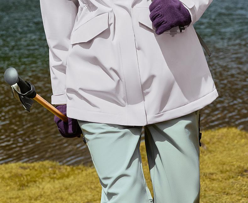 Women's Mid-Length Windproof Waterproof Shell Jacket - Autumn/Winter Outdoor Exploration, Waist-Cinched, Plus Velvet, Single-Layer.