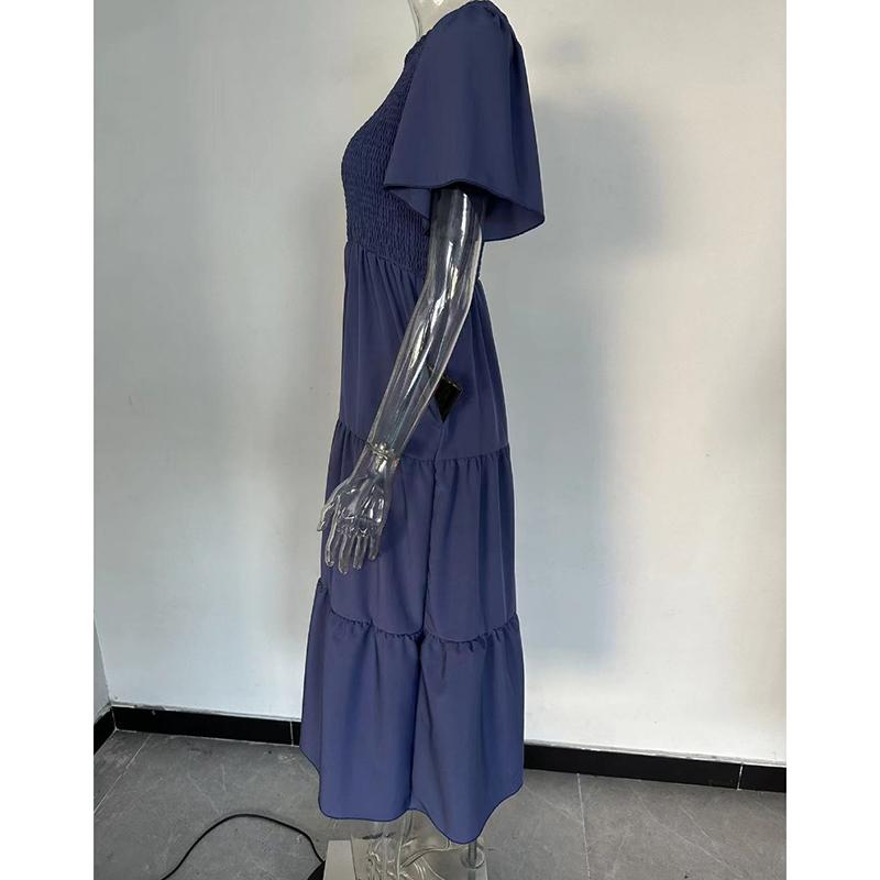 Fashion Slim Fit A Line Pleated Elegant Loose Dresses for Women Summer New Round Neck Casual Vacation Dress Women Vintage Plus Size Long Dress 26357