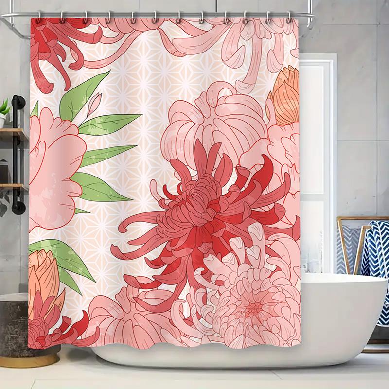 

Цветочный Дизайн Шторки для Душа Розово-Зеленый Цветочный Узор для Ванной Комнаты Декоративные Аксессуары 72x84 дюйма Современный Домашний Декор Шторка 90x180cm