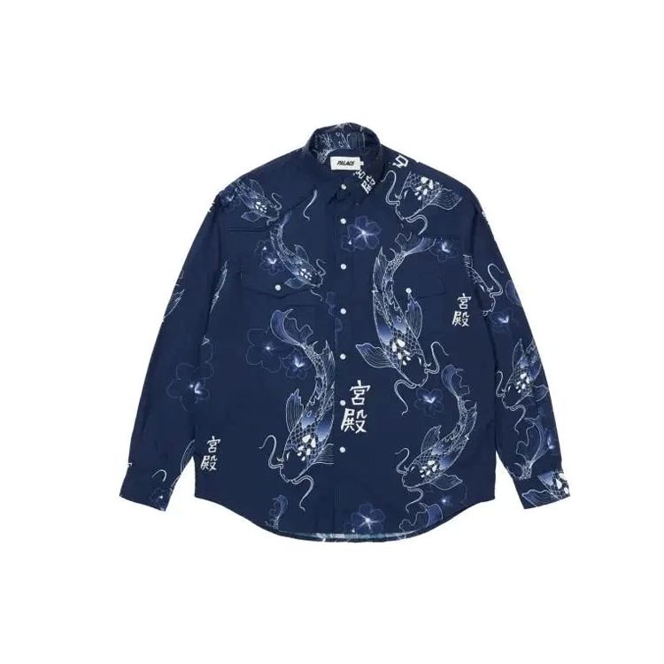 Palace FW21 Carp Shirt Unisex Shirts Navy White P21SHT003