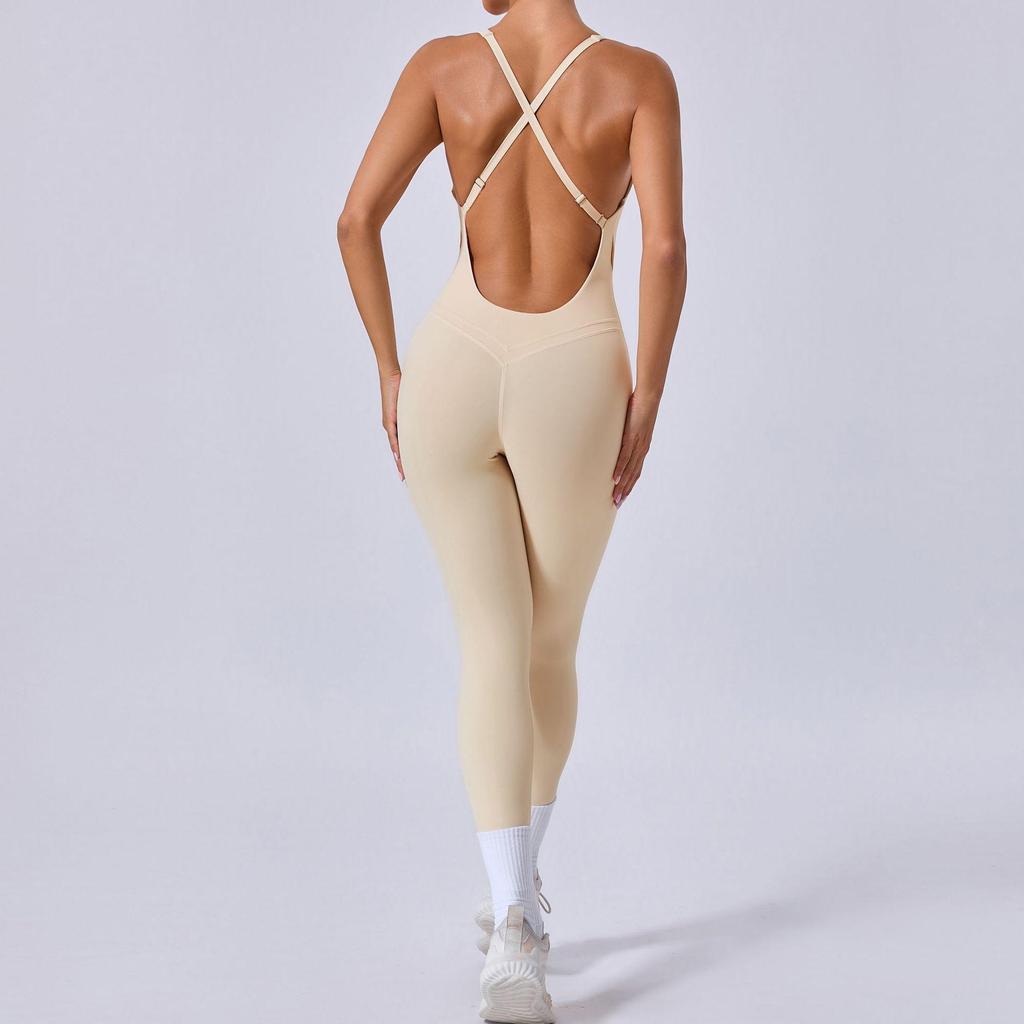 Cross-back LULU Style Aerial Yoga Jumpsuit with Adjustable Shoulders for Fitness and Sports.