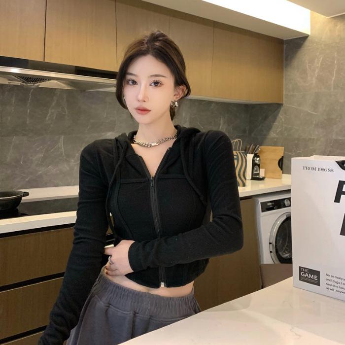 Women's Versatile Cropped Hoodie Jacket - 2023 Autumn/Winter Slim Fit Long Sleeve Cardigan