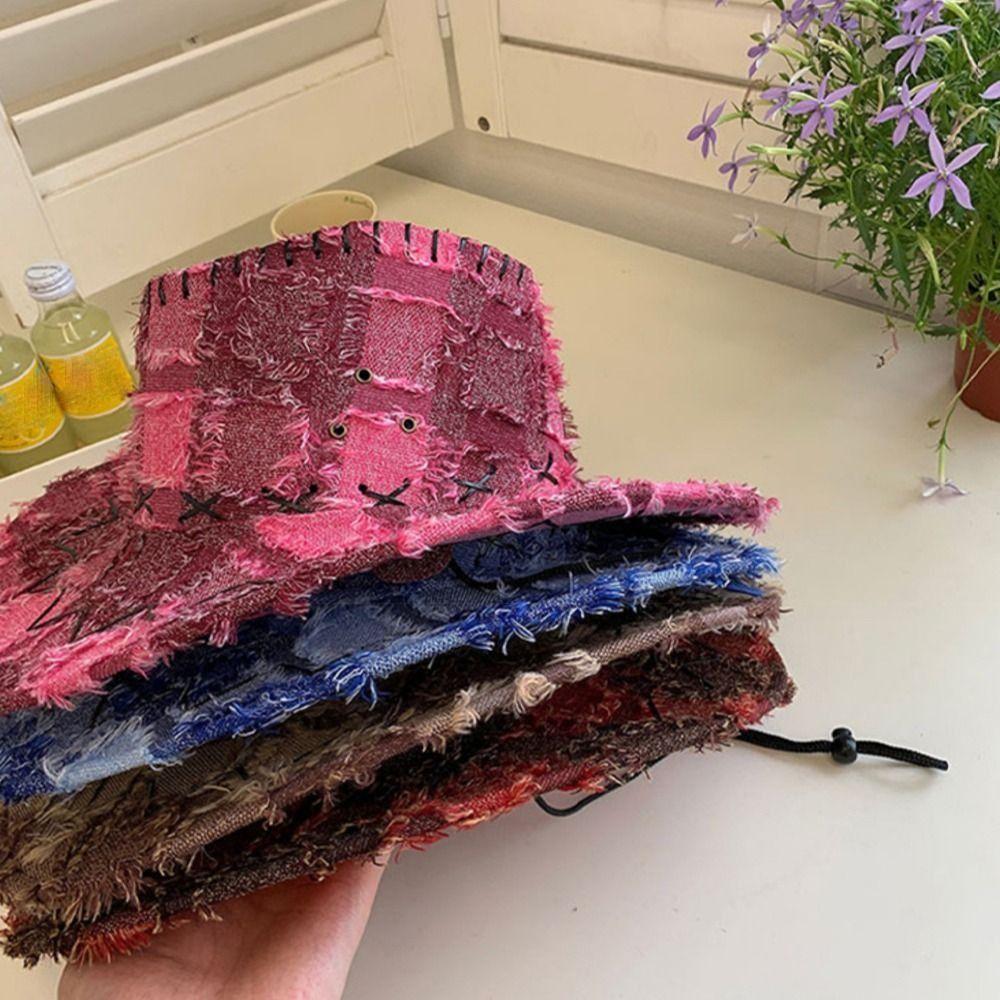 Adjustable Wide Brim Sun Hat Y2k Plaid Knight Hat Vintage Western Cowboy Hat for Male Female