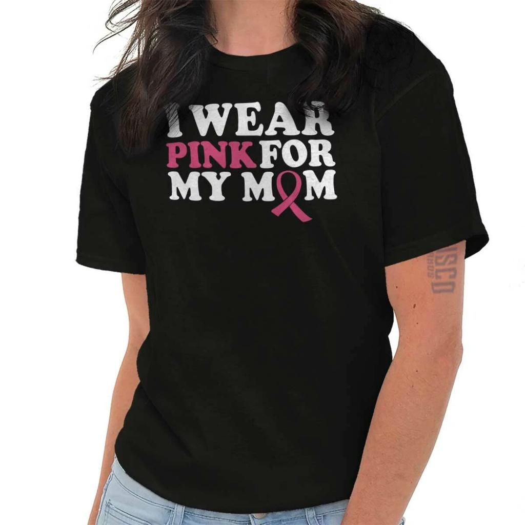 Wear Pink For My Mom Breast Cancer Survivor Womens or Mens Crewneck T Shirt Tee