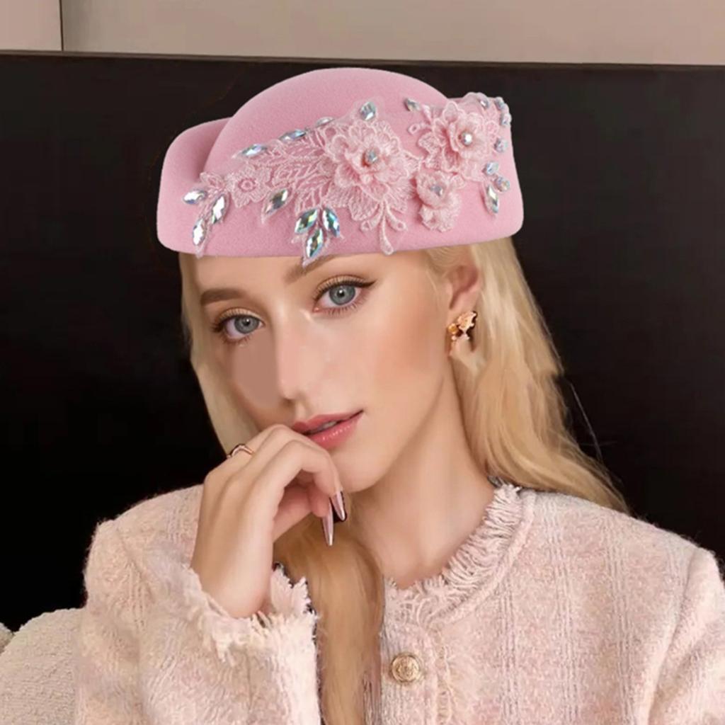 Rhinestone Flower Fascinator Hat for Teaparty Cocktail Party Female Pillbox Hat Roleplay Bowler Hat for Formal Occasion