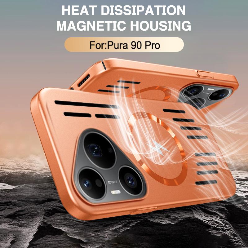 For Huawei Pura 90 Pro Max Ultra-thin Heat Dissipation Magnetic Case For Huawei Pura 90ProMax Magsafe Metallic Paint Hard Cover