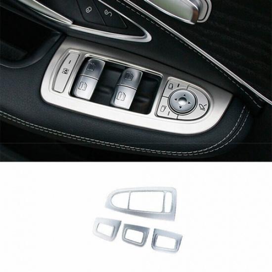 Silver Steel Window Lock Lift Panel Trim Frame For Benz C-Class 2015- W205