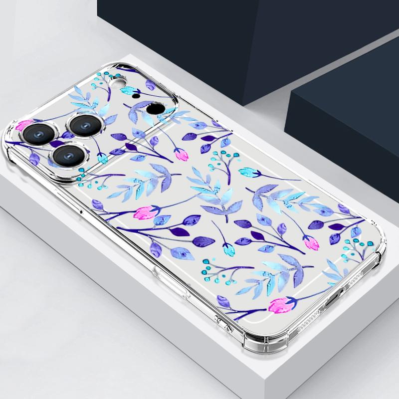 Floral Flower Patterned Silicone Phone Case For iPhone 17 Pro Max 16 15 14 Pro Max 13 12 Pro 11 Shockproof Soft TPU Clear Cover