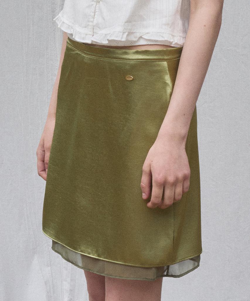 Heint Mist Double Layered Satin Mini Skirt 3Col_Olive