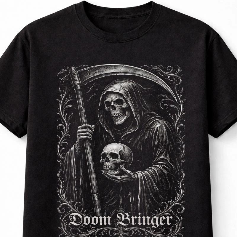 Doom Bringer Grim Reaper Skull Gothic Horror Unisex TShirt S