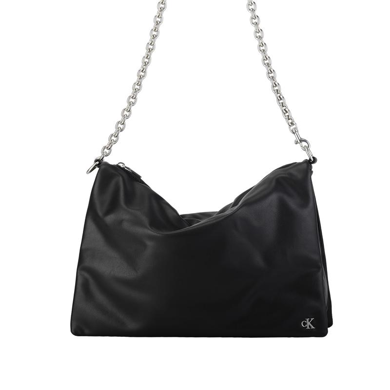 Calvin Klein Casual Commuter Metal Letter Zipper Chain Synthetic Material Crossbody Bag Medium Women Bags Space-Black DH3575-001