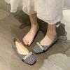 Single shoes women's spring new pearl pointed head shallow mouth flats fashion thousand bird grid Mary Jane shoes