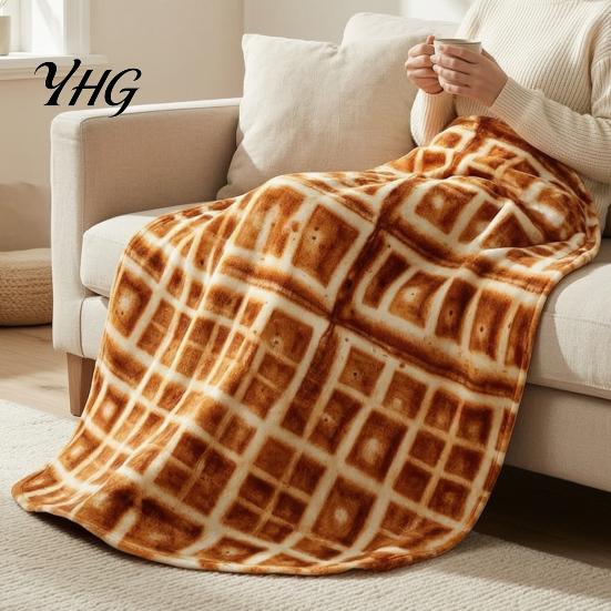 Funny Gift for Kids Round Food Blanket, Realistic Themed Throw 59 Inch Novelty Waffle Pizza Fun Blanket Movie Night Burrito Donut Wrap, Soft Cozy Home