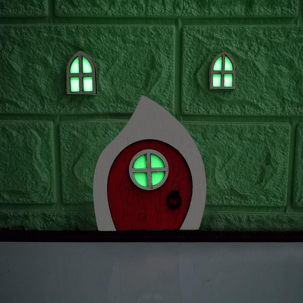 Miniature Fluorescent Elf Door Cute Fairy Door Ornaments Wooden House Miniatures  Graden Ornaments
