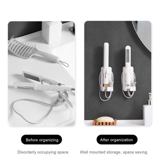 2 Pcs Curling Iron Storage Racks Wall-mounted Punch-free Adjustable Anti-slip Curling Iron Holder Hair Dryer Holder Hair Curler Holder Hair