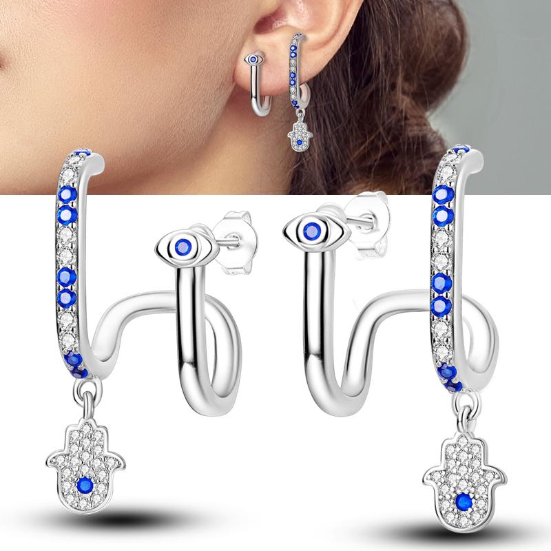 Stars Moon Sun Stud Earrings 925 Silver Hoop Earring Zircon For Women Making Jewelry Gift For Girl Women