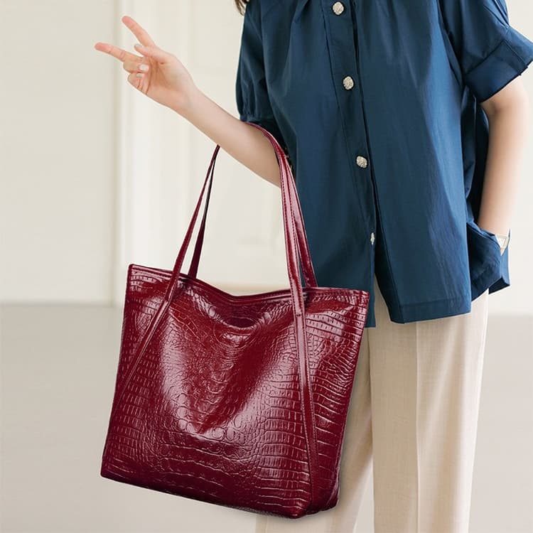 Duża torba shopper damska na ramię z nadrukiem krokodyla