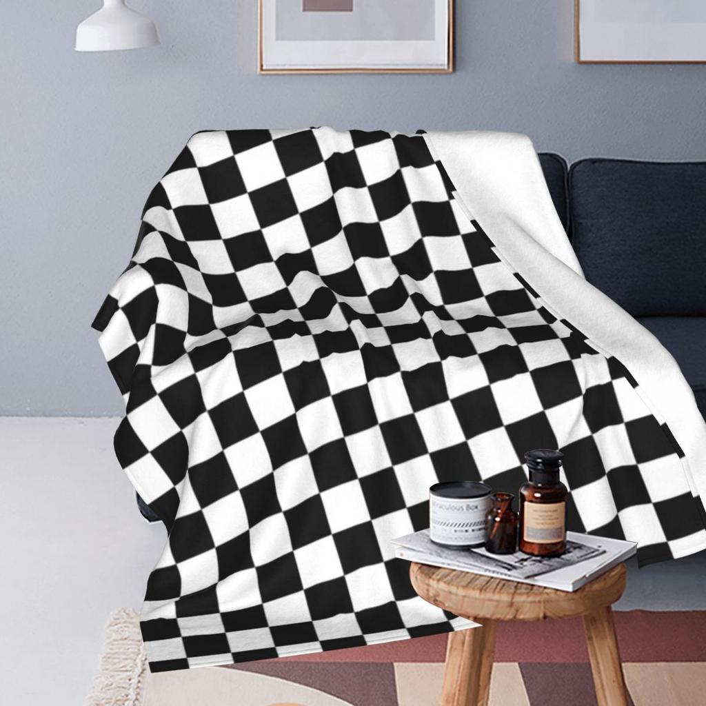 Plaid Decor Black White Checkered  Blankets Fleece Sofa Throw Blanket Multi-function for Couch Bedding Throws Bedspread Quilt