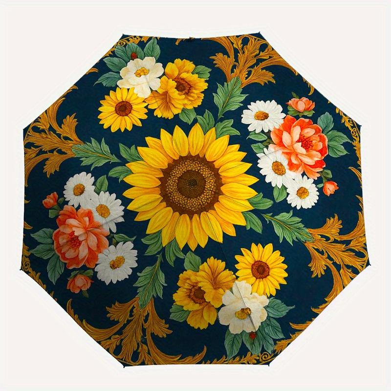 Floral Elegance: Sunflower & Rose Decorative PlateUmbrella, Portable 3-Fold Compact Umbrella,Christmas Gift ES367