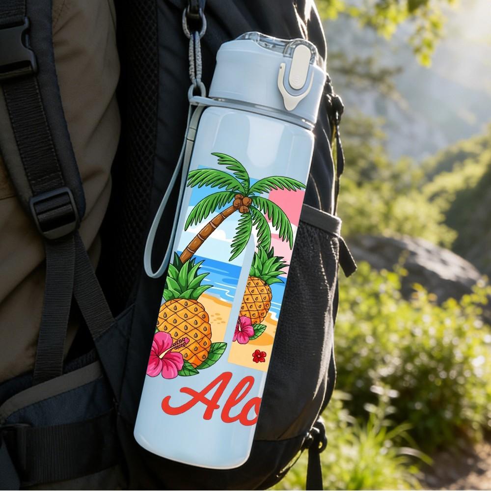 1PC Aloha Tropical Fruit 750ml Color Plastic Sports Water Bottle Leakproof Flip Straw Lid Suitable for Sports Office Home Use