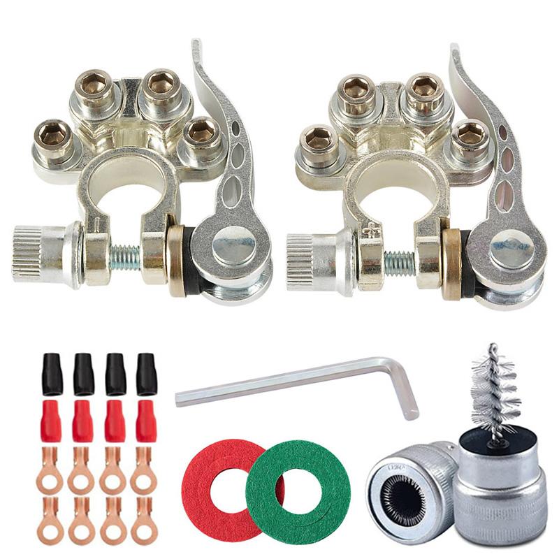 Car Battery Terminal Connectors Kit Quick Disconnect Release Positive Negative Marine Battery Cable Ends Top Post Clamps 12v 24v
