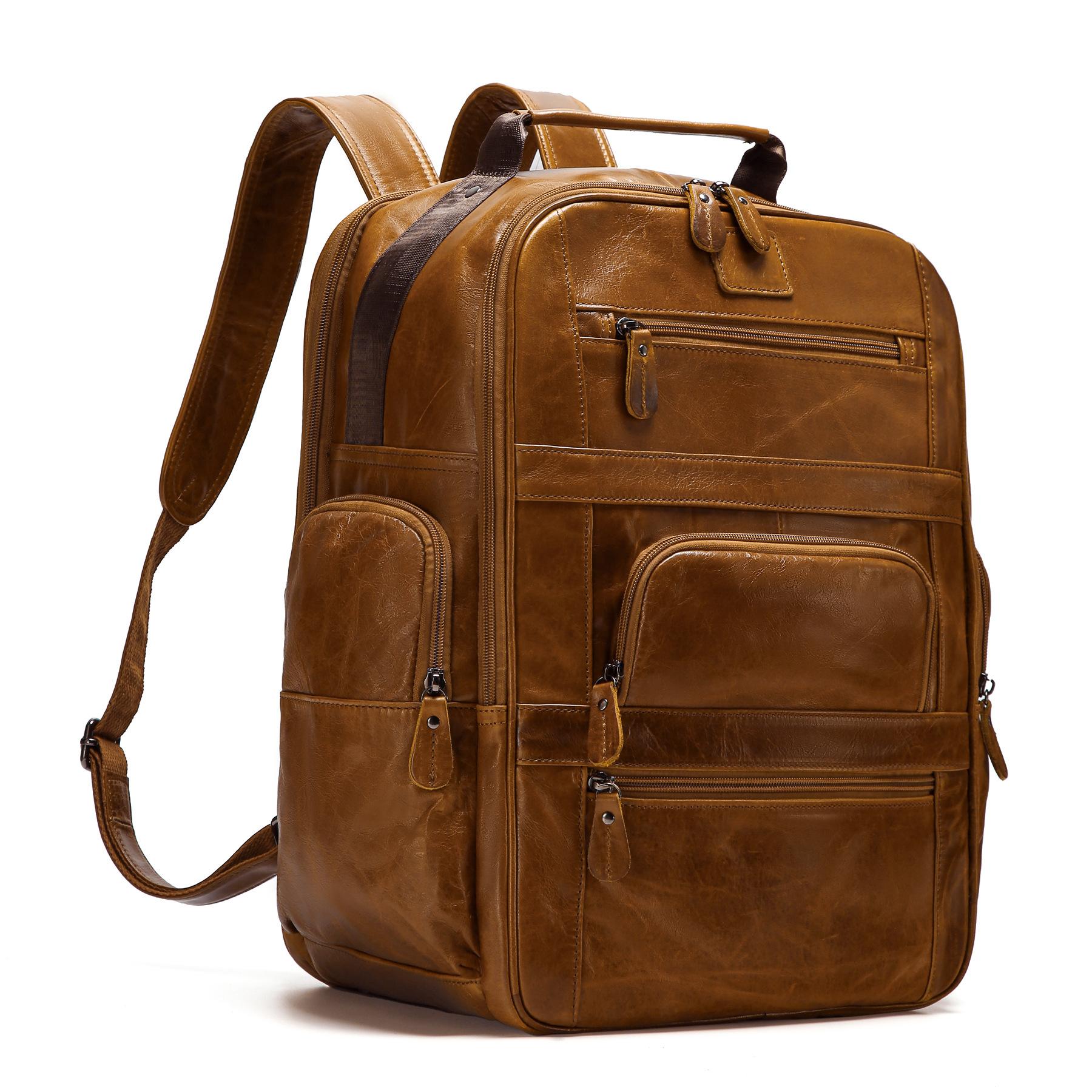 

Рюкзак мужской из натуральной кожи большой вместимости многофункциональный для поездок на работу и для повседневной носки коричневый