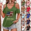 Damen Lässige Mode Unabhängigkeitstag Aufdruck Trägerhals Off-Shoulder Kurzarm T-Shirt