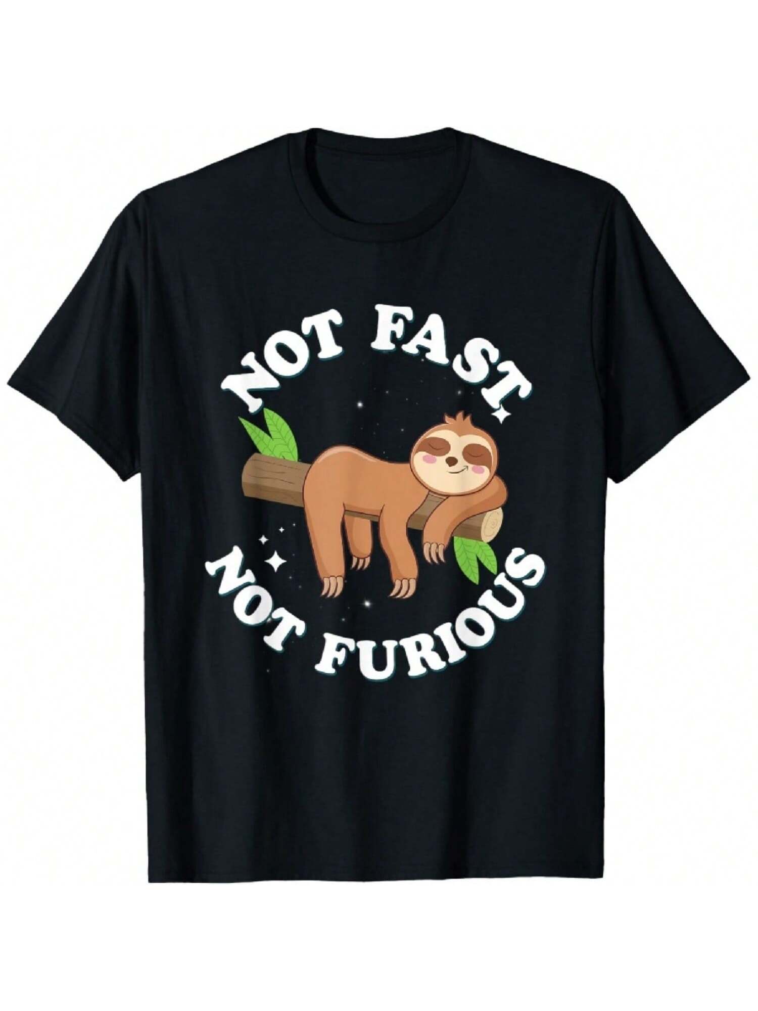 Not Fast Not Furious Shirt Kawaii Anime Cute Sloth Sleeping T-Shirt S разноцветный