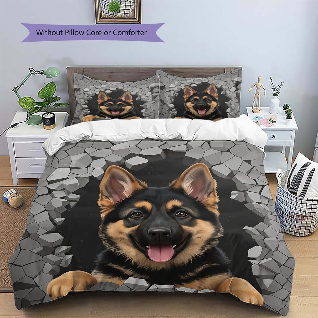 German Shepherd Pattern Bedding Home Decoration Birthday Gift (1 * Duvet Cover + 2 * Pillowcase, Without Core)