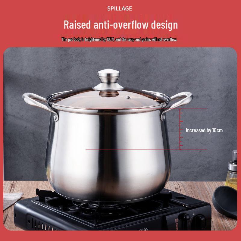 Thickened Stainless Steel Stockpot - Large Capacity for Braising, Boiling, and Steaming On Induction Cookers and Gas Stoves