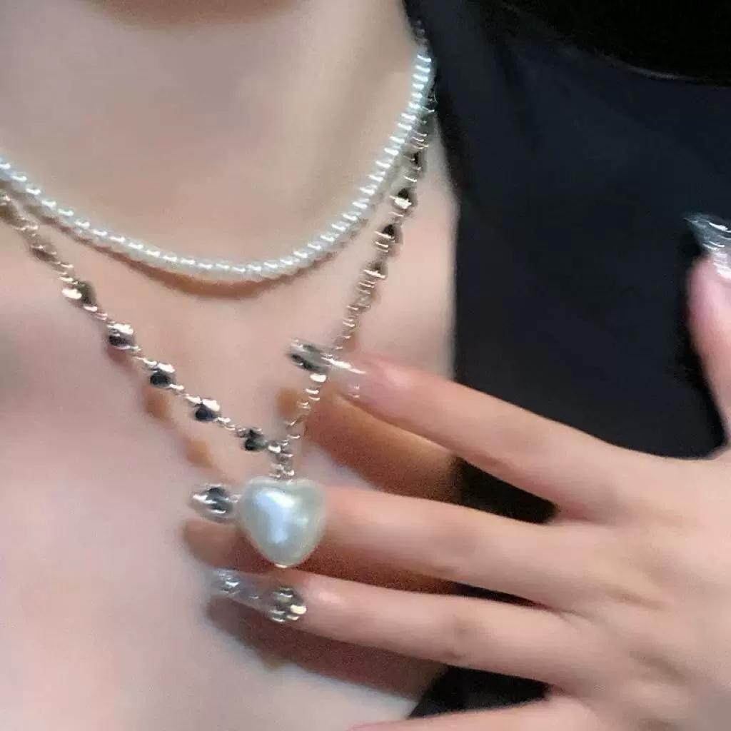 2026 Trendy Vintage Pearl Heart Pendant Stacked Necklace For Women Charm Personalized Neck Jewelry Accessories