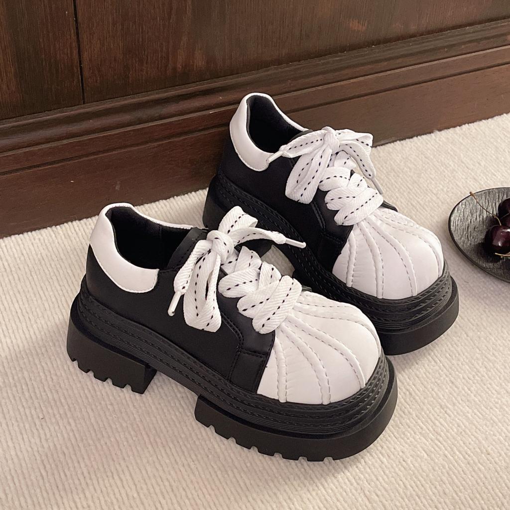 Sponge Cake Niche Thick-soled Small Leather Women's Shoes Increase Height, Small Man Big Head Wind Single Shoes