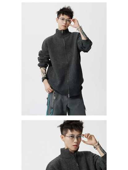 Men's Retro Stand Collar Zipper Cardigan - Trendy Autumn Knitwear Jacket