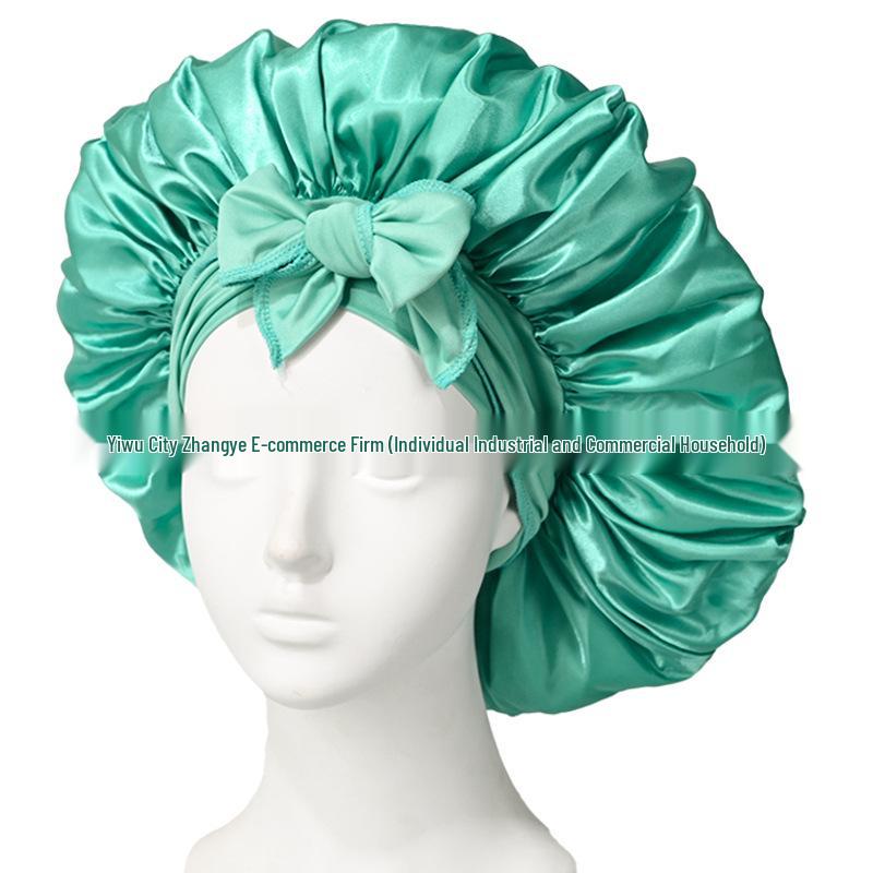 Satin Ribbon Round Silk Sleep Cap with Bowknot: Wide Brim Hair Care and Bath Hat